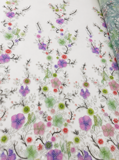 Misty Garden 3D Beaded Lace Fabric