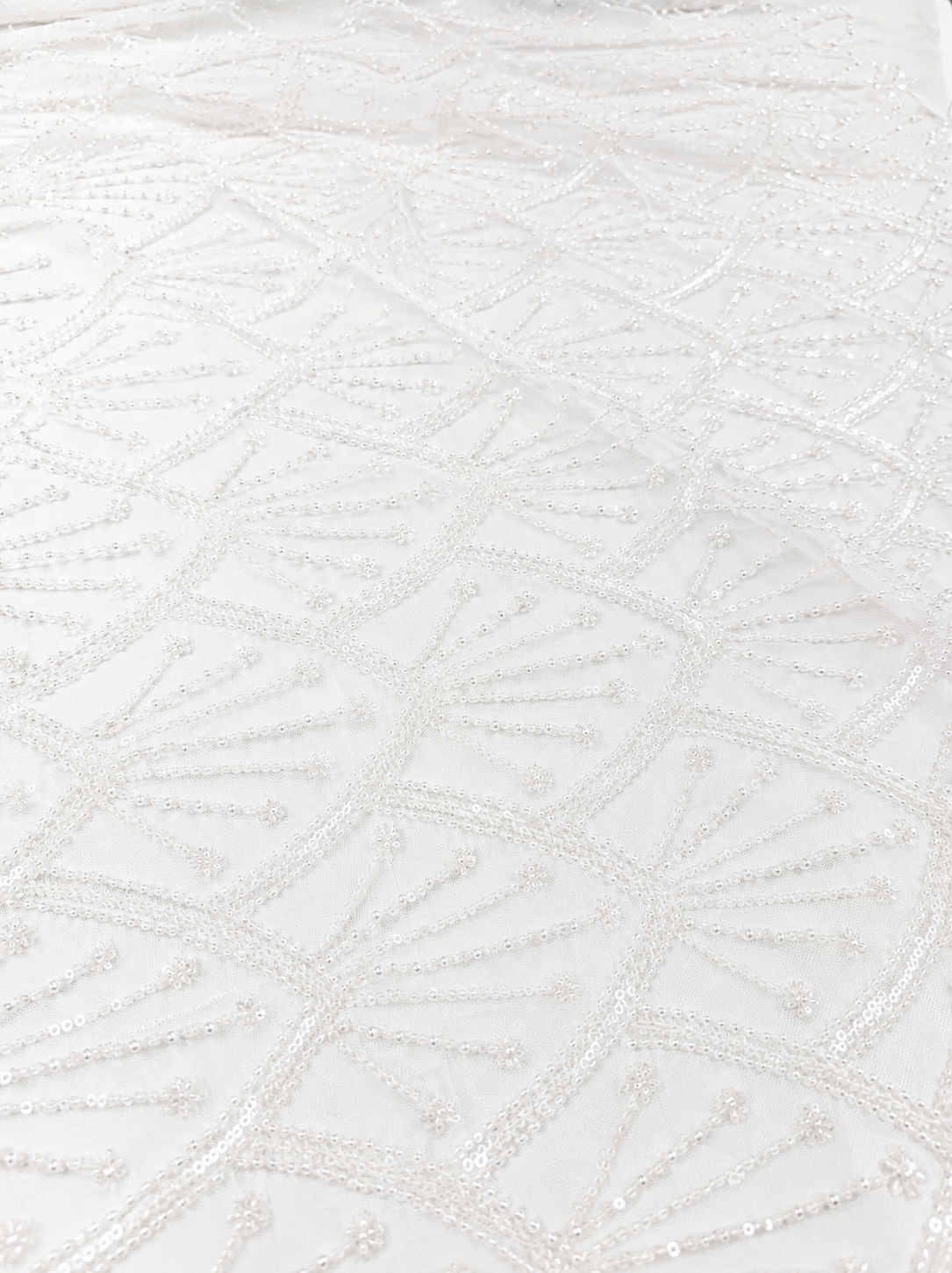 White Beaded & Sequin Mesh Lace Fabric