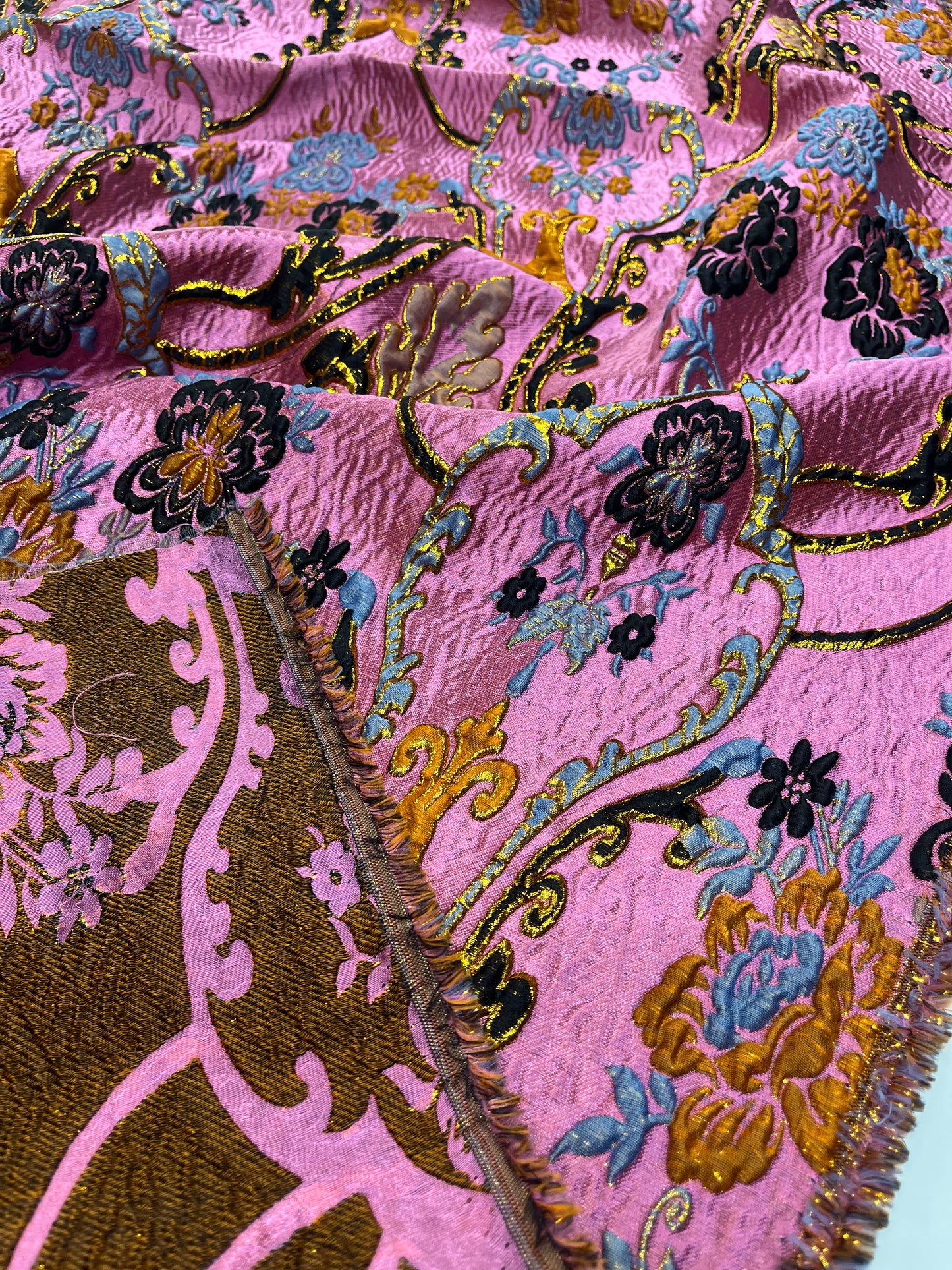 Luxury Pink Floral Brocade Fabric