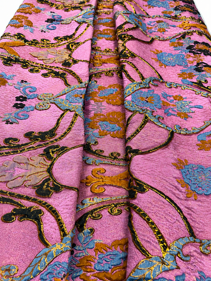 Luxury Pink Floral Brocade Fabric