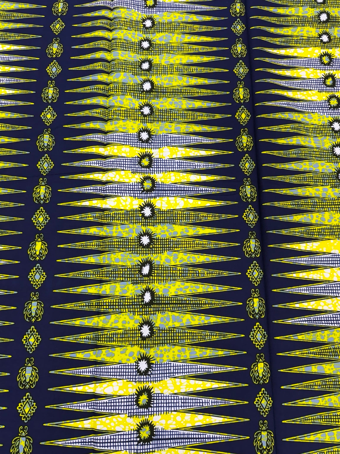 Premium African Wax Print Fabric – Navy & Gold Geometric Design