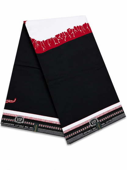Bold Black & Red African Wax Print Fabric – Timeless Elegance