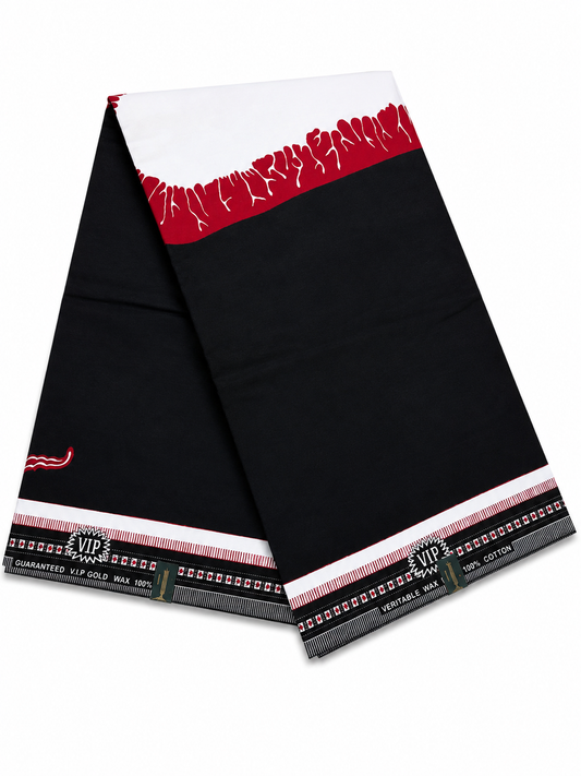 Bold Black & Red African Wax Print Fabric – Timeless Elegance