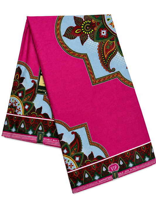 Fuchsia Floral Medallion African Wax Print Fabric