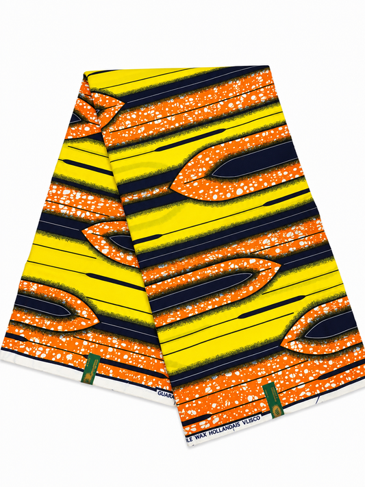 Yellow, Orange & Navy African Print Fabric – 6 Yards