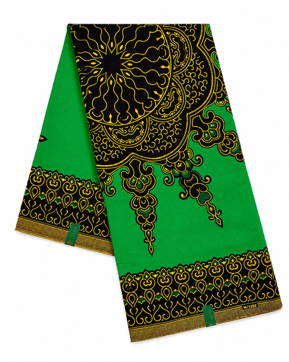 Green & Gold African Print Wax Fabric – 6 Yards
