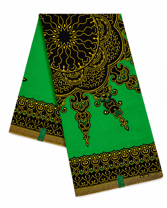 Green & Gold African Print Wax Fabric – 6 Yards