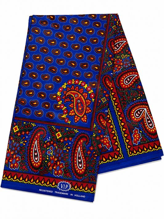 Blue Paisley African Print Fabric – 6 Yards