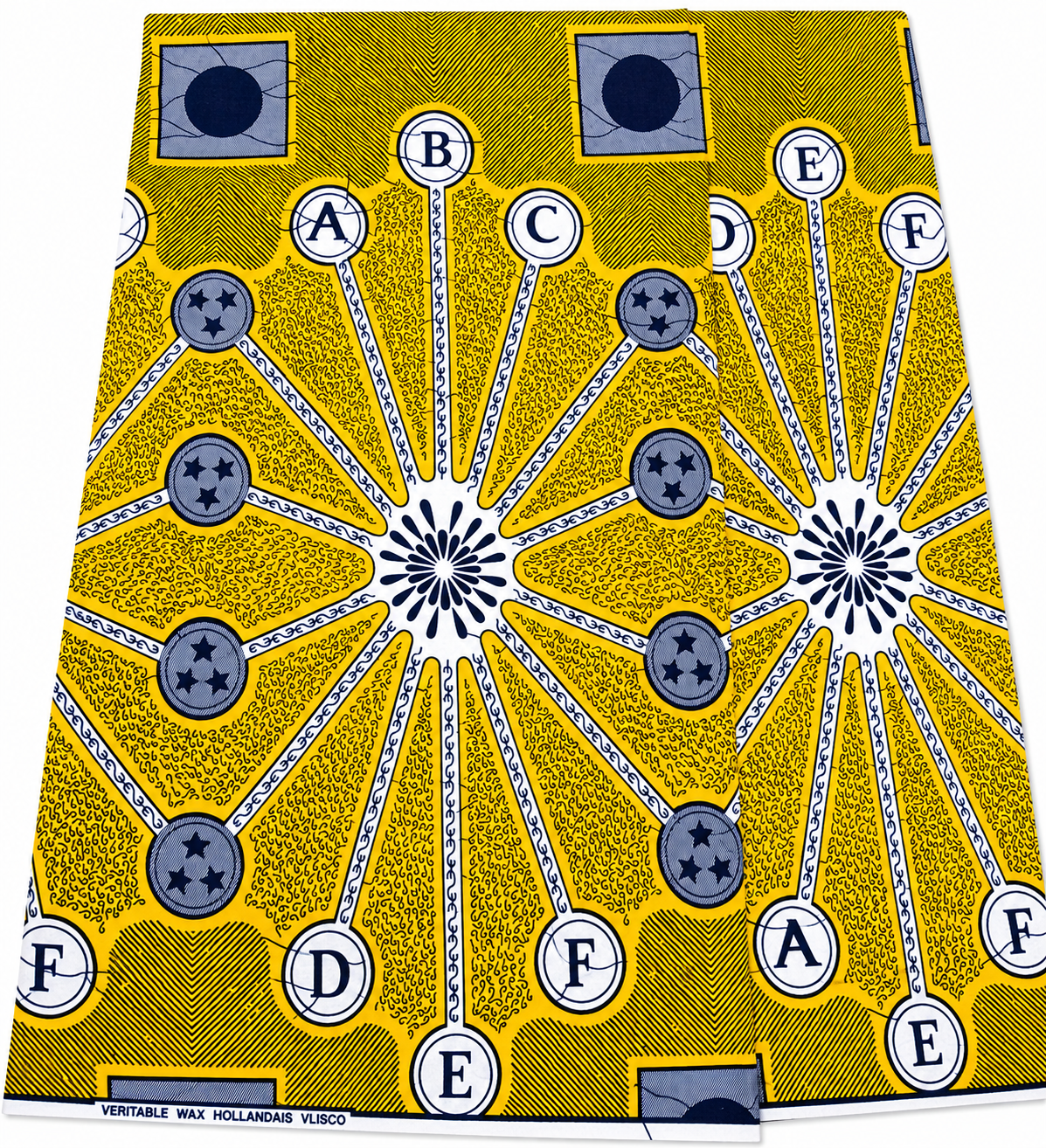 Yellow & Navy African Wax Print Fabric –  Cotton | 6 Yards