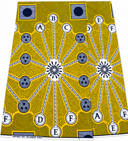 Yellow & Navy African Wax Print Fabric –  Cotton | 6 Yards