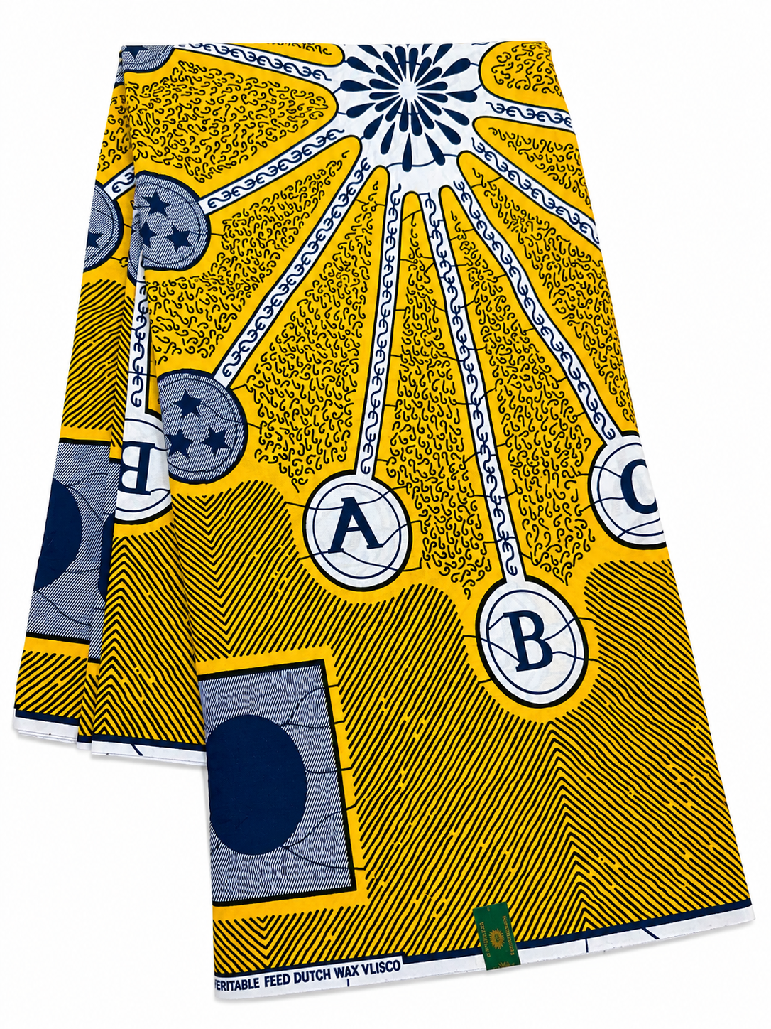 Yellow & Navy African Wax Print Fabric –  Cotton | 6 Yards