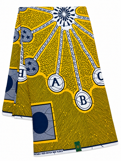 Yellow & Navy African Wax Print Fabric –  Cotton | 6 Yards