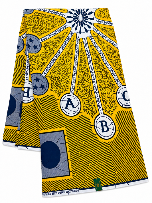 Yellow & Navy African Wax Print Fabric –  Cotton | 6 Yards