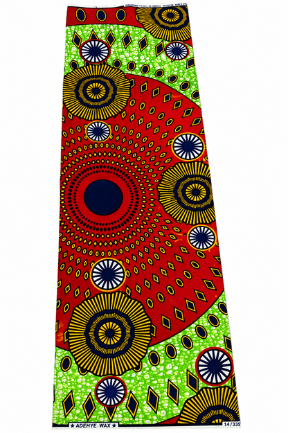 6-Yard Red & Lime Green African Wax Print Fabric | Premium Ankara Cotton