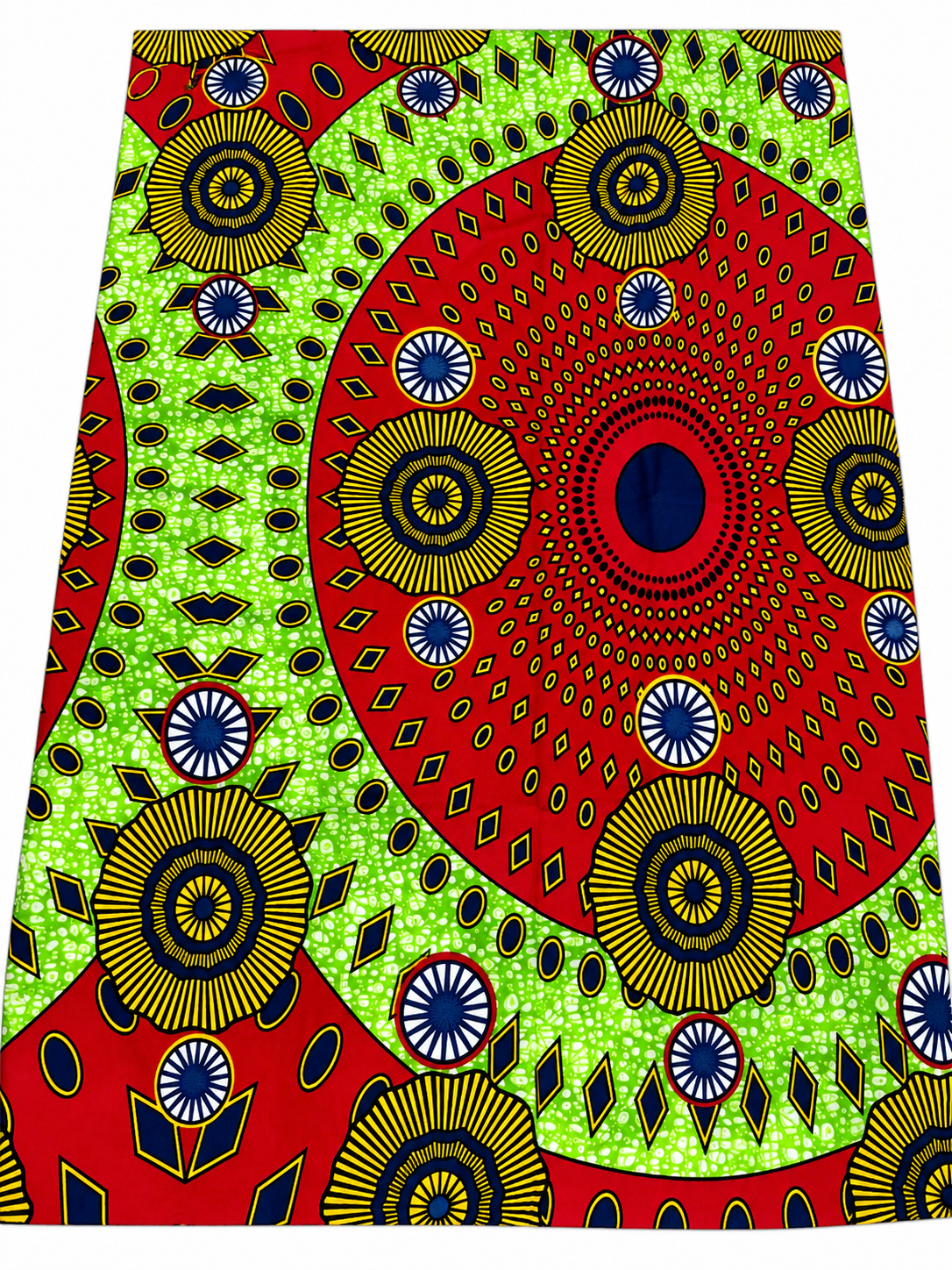 6-Yard Red & Lime Green African Wax Print Fabric | Premium Ankara Cotton