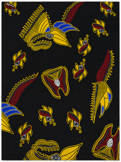 Black Multi-Color African Wax Print Fabric