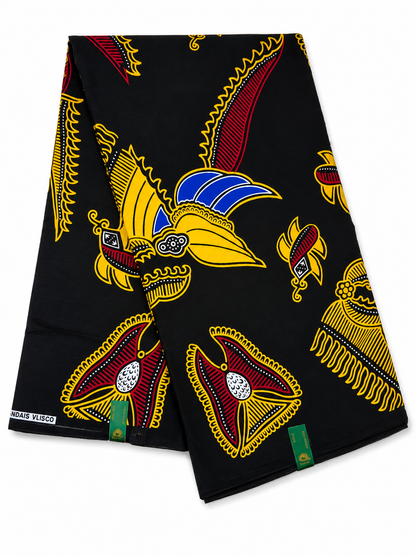 Black Multi-Color African Wax Print Fabric