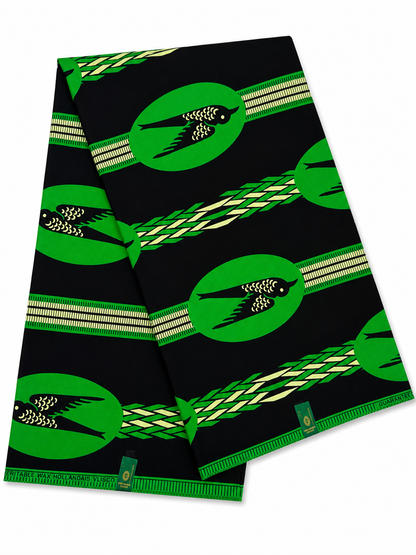 Black & Emerald Green African Wax Print Fabric | Premium Cotton Ankara Fabric by the 6Yards