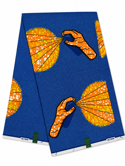 Royal Blue & Orange African Wax Print Fabric