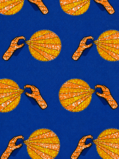 Royal Blue & Orange African Wax Print Fabric