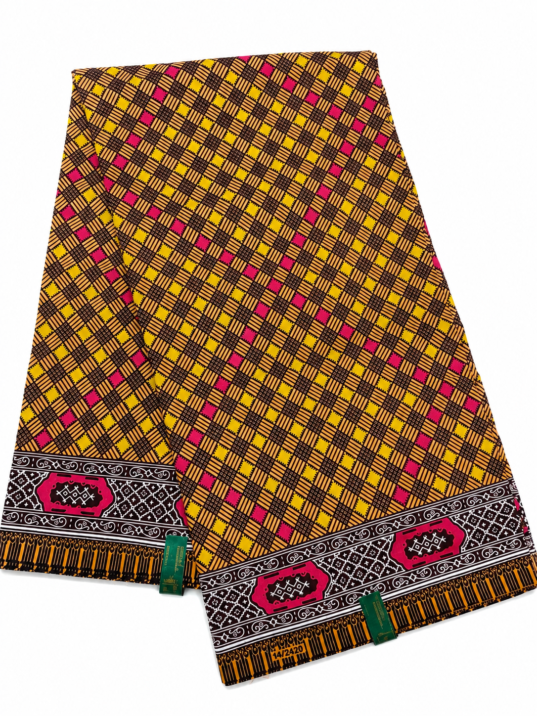 Classic African Wax Print Fabric – Geometric Plaid Design