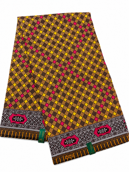 Classic African Wax Print Fabric – Geometric Plaid Design
