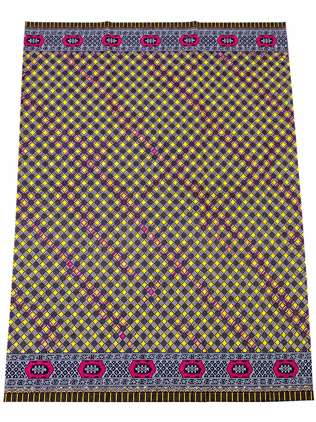 Classic African Wax Print Fabric – Geometric Plaid Design
