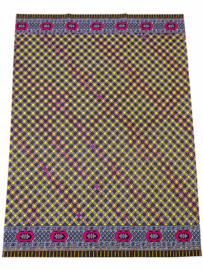 Classic African Wax Print Fabric – Geometric Plaid Design