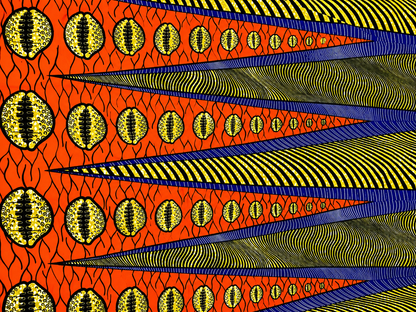 Orange & Navy African Print Cotton Fabric