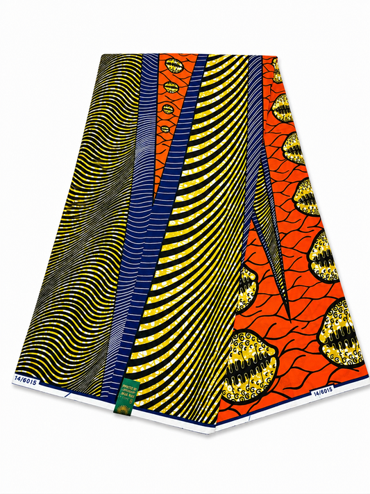 Orange & Navy African Print Cotton Fabric