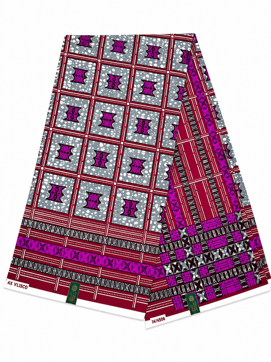 Burgundy & Purple Geometric African Print Cotton Fabric