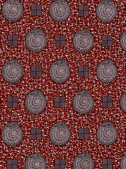 Burgundy Spiral African Print Cotton Fabric