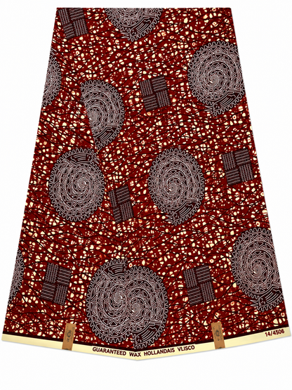 Burgundy Spiral African Print Cotton Fabric