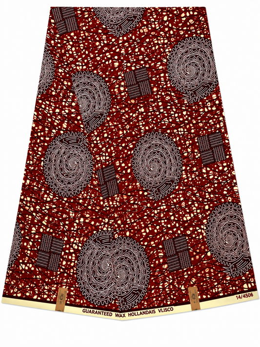Burgundy Spiral African Print Cotton Fabric