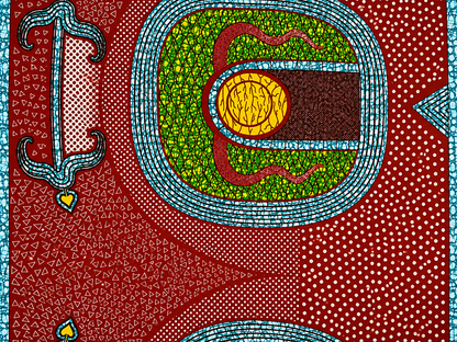 Red & Teal Abstract African Print Cotton Fabric