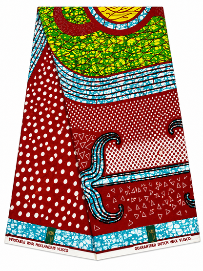 Red & Teal Abstract African Print Cotton Fabric