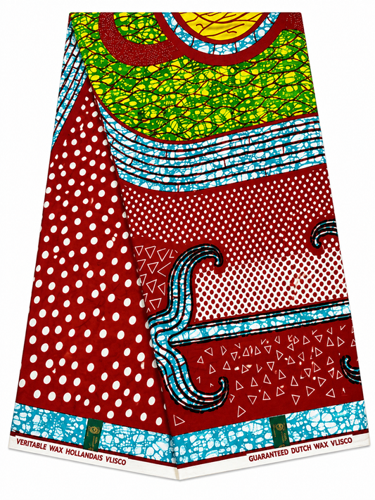 Red & Teal Abstract African Print Cotton Fabric