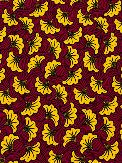 Golden Blossom African Print Cotton Fabric