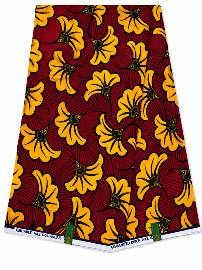 Golden Blossom African Print Cotton Fabric