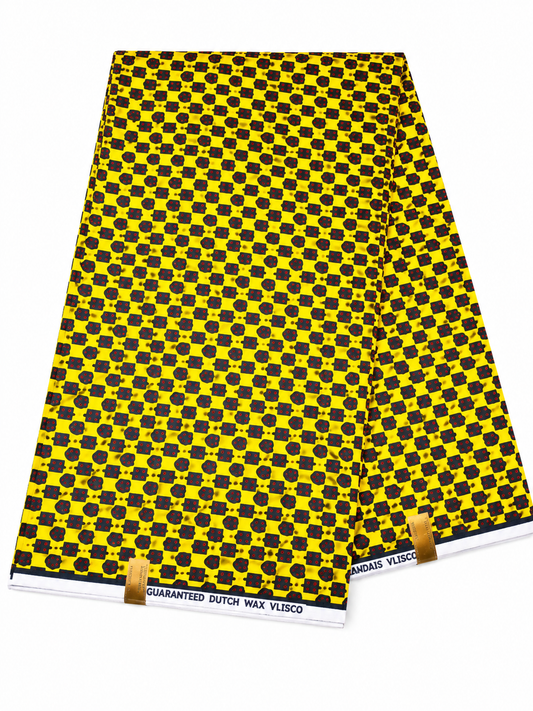 Yellow Geometric Wax Print Cotton Fabric