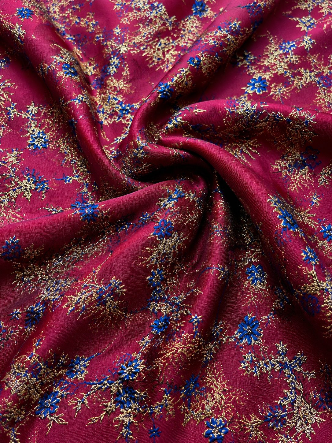 Luxury Magenta & Royal Blue Metallic Floral Brocade Fabric