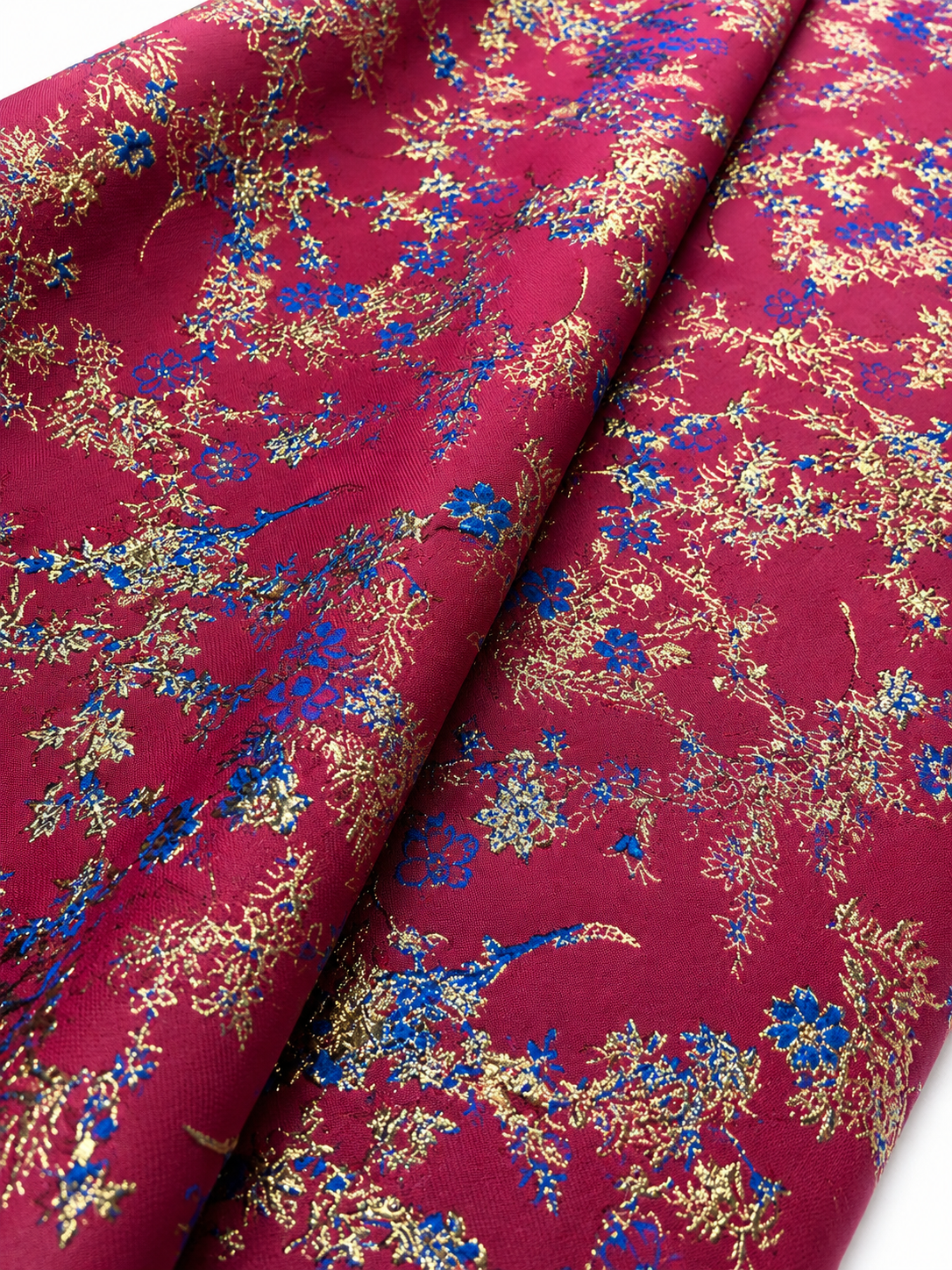Luxury Magenta & Royal Blue Metallic Floral Brocade Fabric