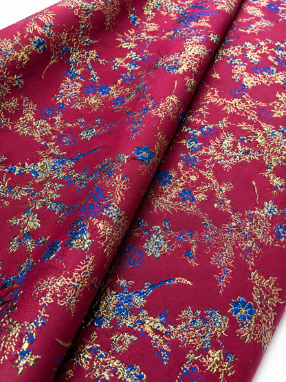 Luxury Magenta & Royal Blue Metallic Floral Brocade Fabric