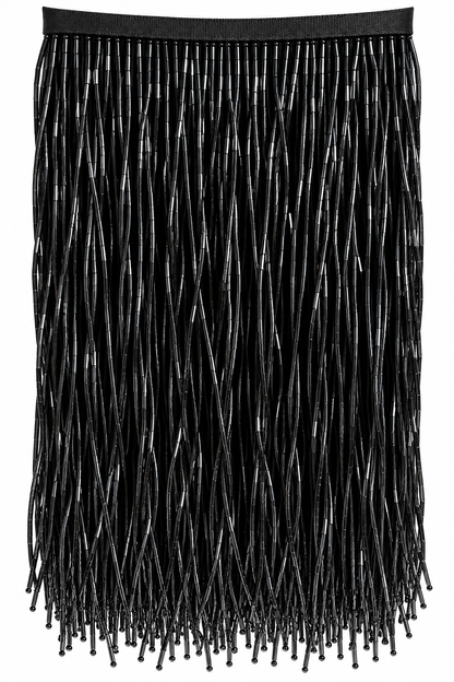 Black Bugle Beaded Fringe Trim – 12 Inch