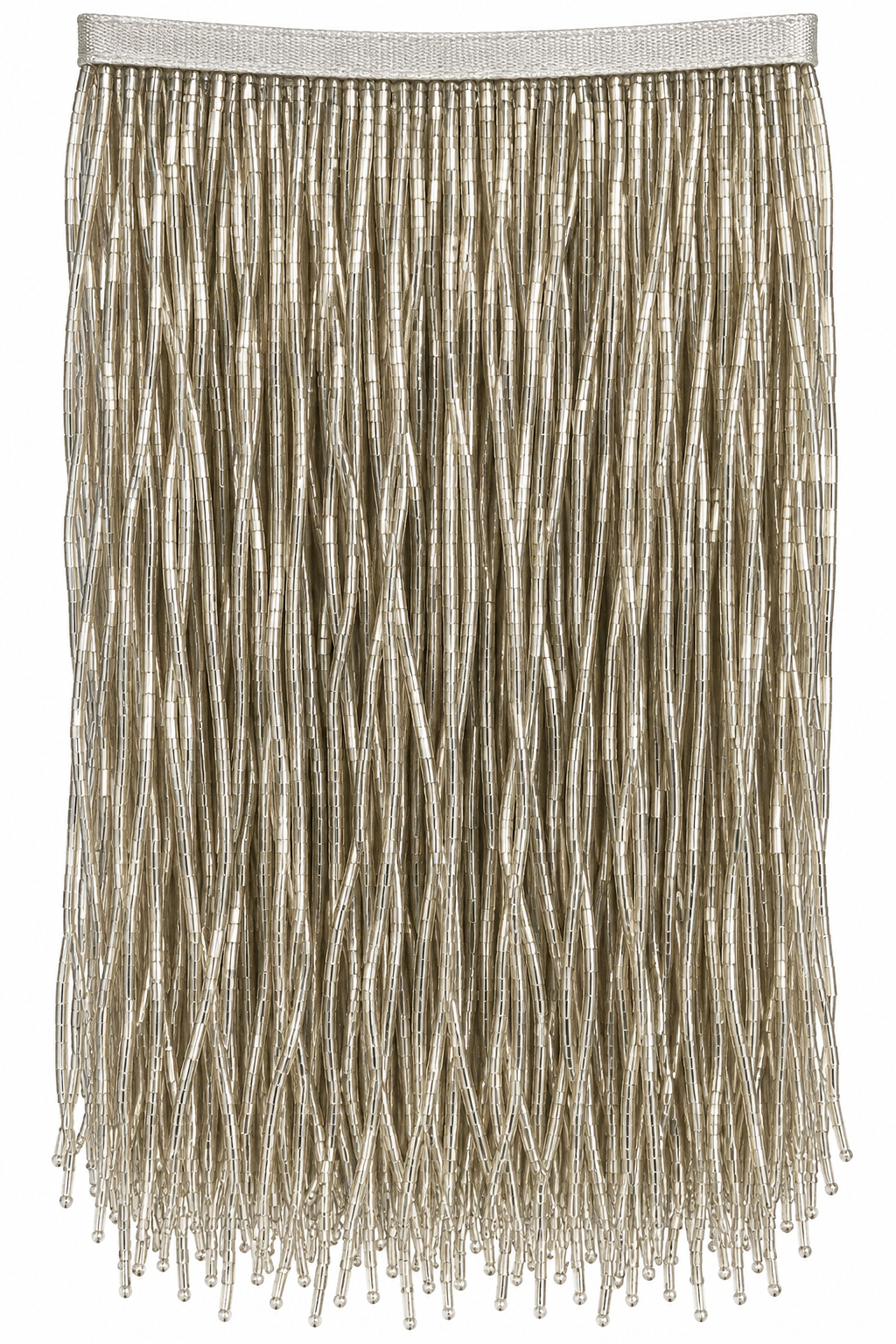 Silver Bugle Beaded Fringe Trim –