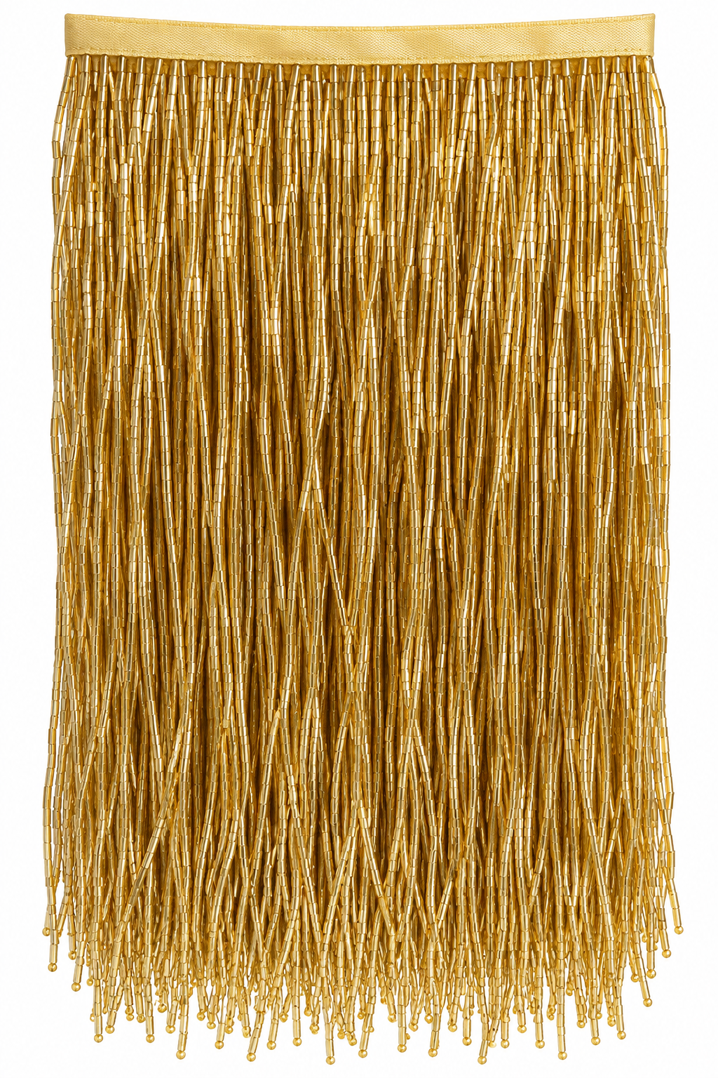 Gold Bugle Beaded Fringe Trim – 12 Inch