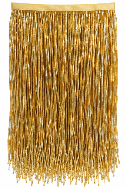 Gold Bugle Beaded Fringe Trim – 12 Inch