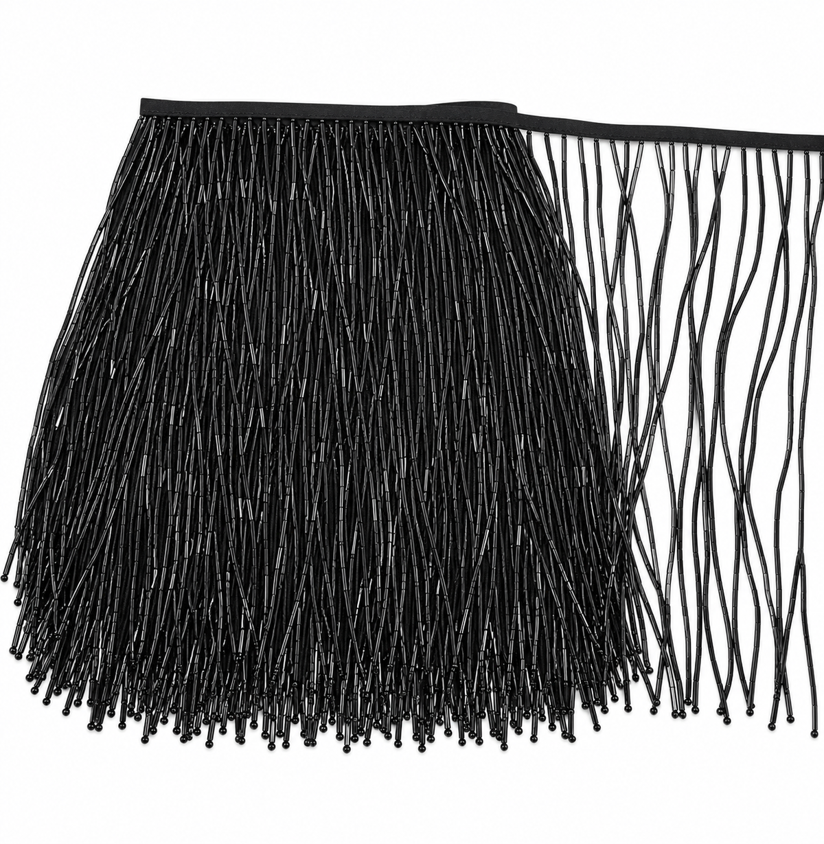 Black Bugle Beaded Fringe Trim – 12 Inch