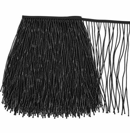 Black Bugle Beaded Fringe Trim – 12 Inch