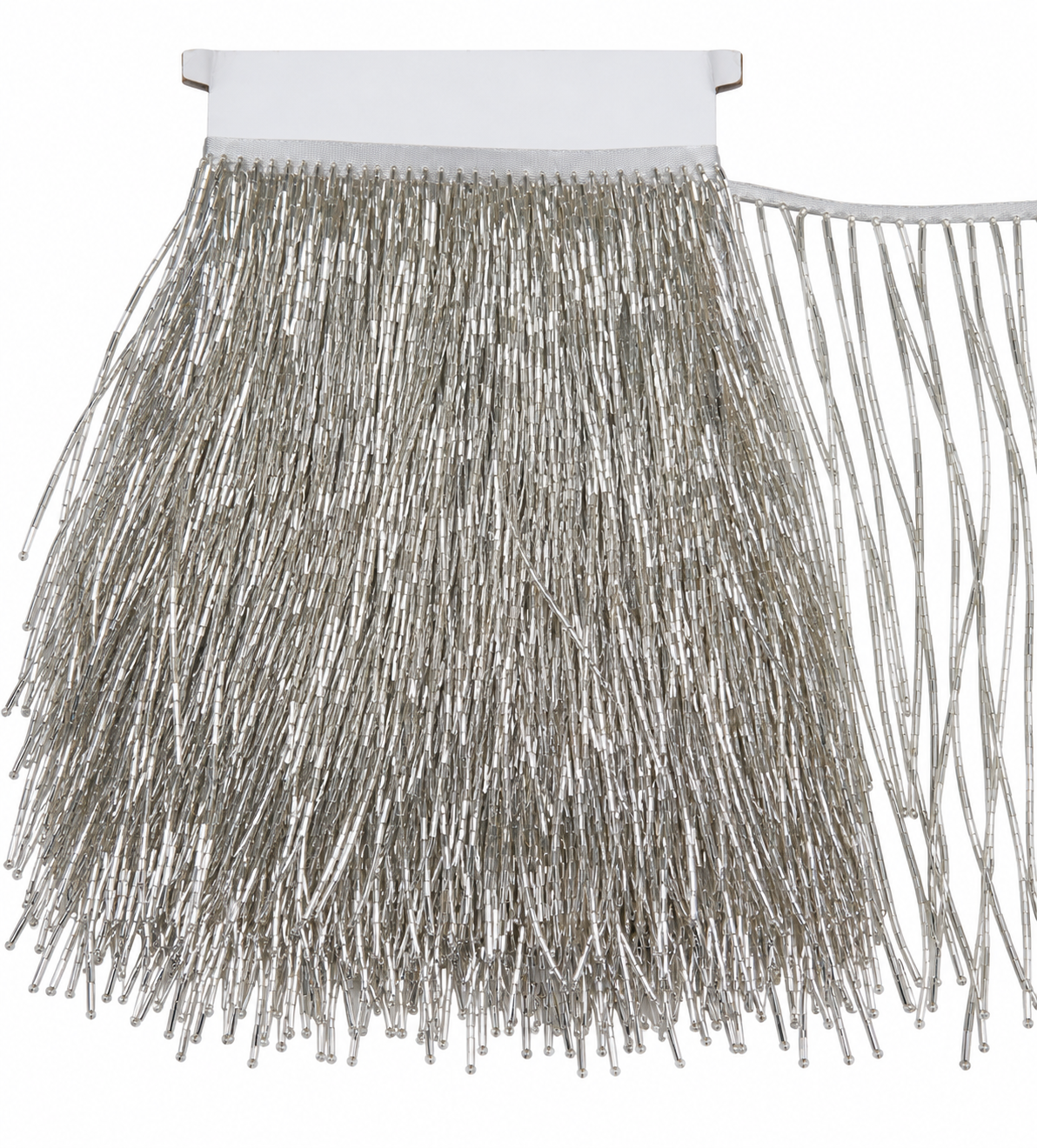 Silver Bugle Beaded Fringe Trim –